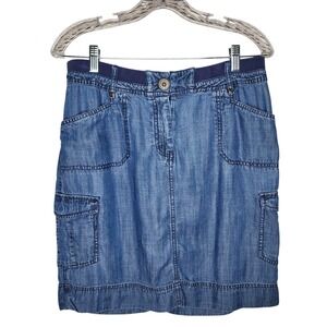 Chico's Blue Lyocell Denim Cargo Skirt Ribbed Waistband Size 0.5 Small